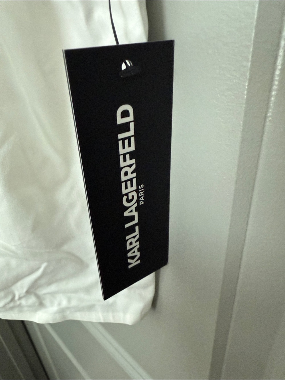 Karl Lagerfeld White Short Sleeve Button-Up with Black Logo Patch - Picture 6 of 7